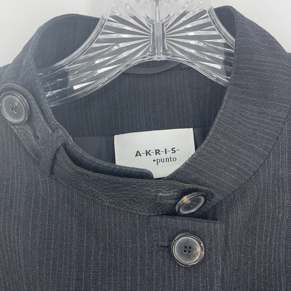 AKRIS punto blazer jacket 100% Wolle laine wool button up 100% leather neck - Picture 5 of 10